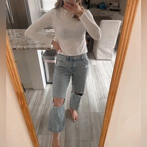 American Eagle Stovepipe Straight Leg Distressed Jeans Light Wash Size 6 Short